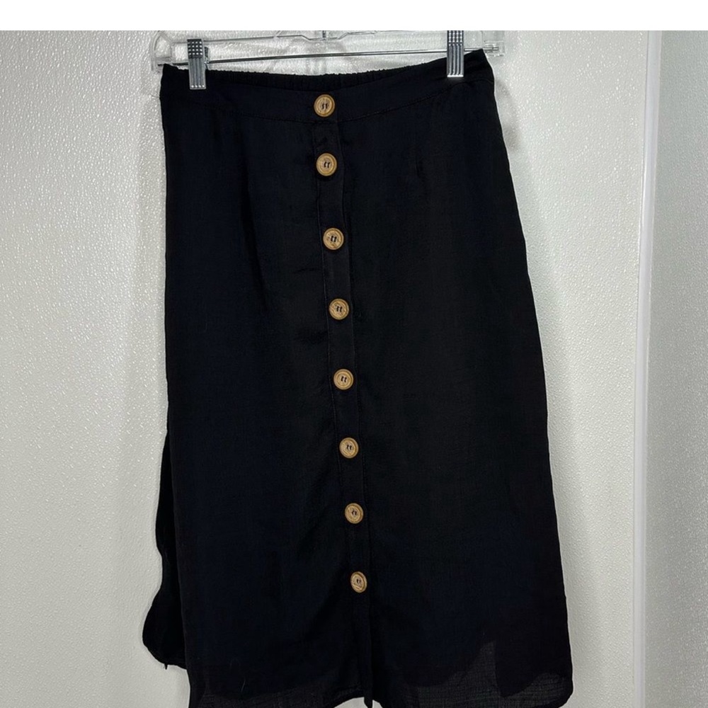 Lulus Black Wooden Button Down Midi Skirt